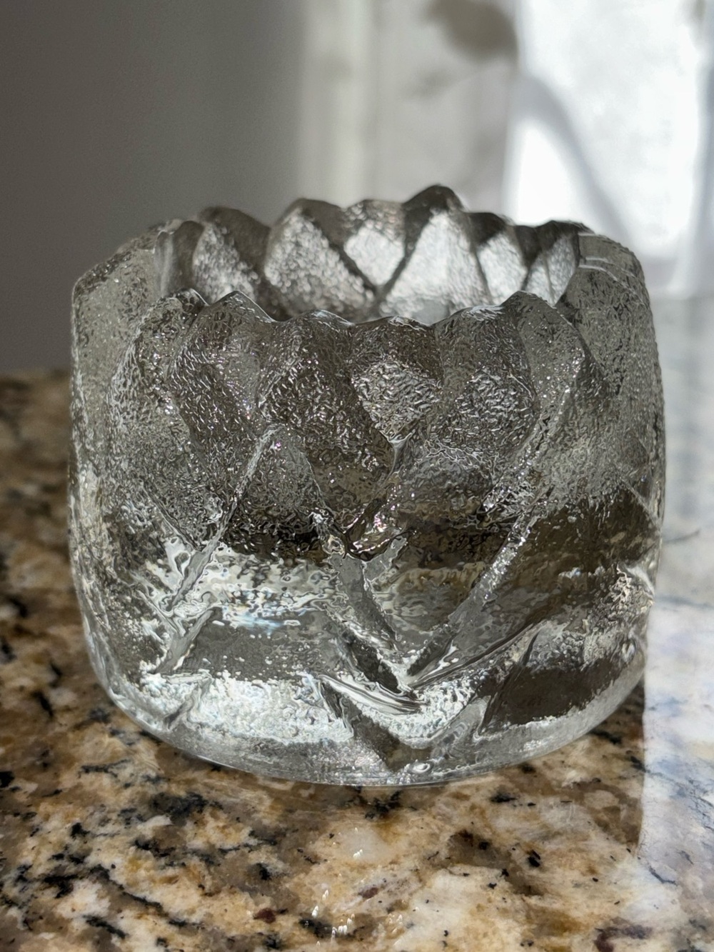 Vintage Ice Glass Votive Holder Scandinavian Style Crystal Look Candle Holder